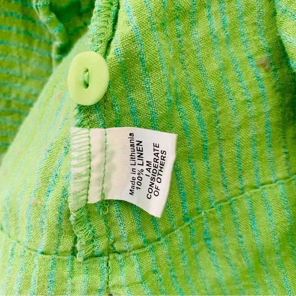 FLAX SALE Linen Longline Oversized Striped Button Top Green size 4-6 (P) - Picture 9 of 10